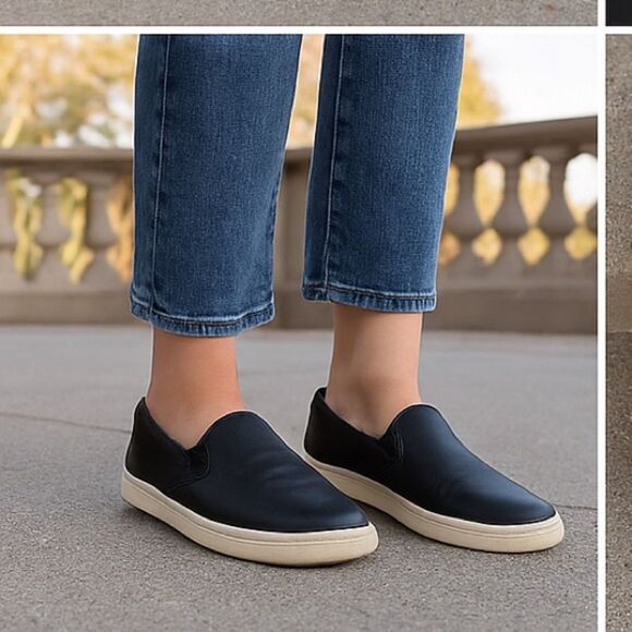 UGG Black leather slip on sneakers with comfort panels sz 8 - Picture 1 of 8